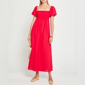 9Cuba Fuchsia Puff Short Sleeve Babydoll Square Neck Stretch Waist Midi Dress L